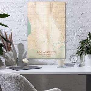 LA Metal Wall Art, Los Angeles Poster, Vintage Floating Aluminum Print, Framed California Map Decor, City Map Wall Art Gift