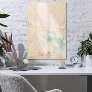 Baltimore Metal Wall Art, Vintage Maryland Poster, Framed Floating Aluminum Print, Charm City Map Decor, Baltimore Wall Art Gift