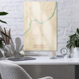 Louisville Metal Wall Art, Vintage Kentucky Poster, Framed Floating Aluminum Print, Bourbon City Map Decor, Louisville Wall Art Gift