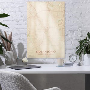San Antonio Metal Wall Art, Vintage Texas Poster, Framed Floating Aluminum Print, San Antonio Map Decor, TX City Wall Art Gift