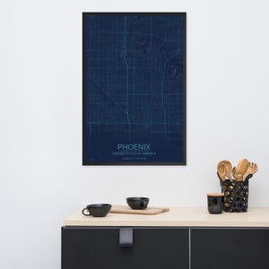 Blue and Purple Phoenix Map, Colorful Phoenix Wall Art, Framed Arizona City Poster, Vibrant Modern Decor, Phoenix Desert Gift