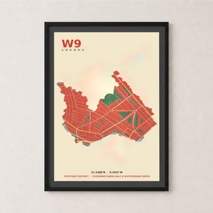W9 London Map Print, Maida Vale Postcode Map, West London Wall Art, Poster, Framed Print & Canvas
