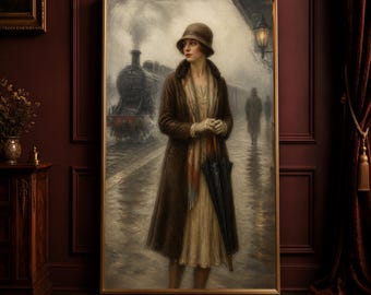 ヴィンテージフローラルな女性の肖像画油絵、クラシックなヨーロッパの