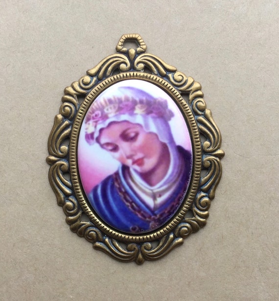 Porcelain Pendant Cameo Pendant Religious Cameo Saint Large Cameo
