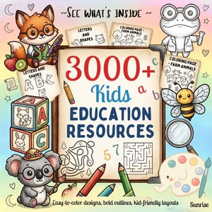 3000+ Kids Learning BIG Bundle Worksheets Activities | Digital Download Printables