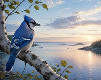 Arrendajo azul y el lago