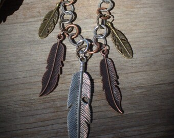 Tri Metal Feather Necklace