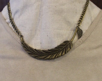 Simple Brass Curved Feather Necklace