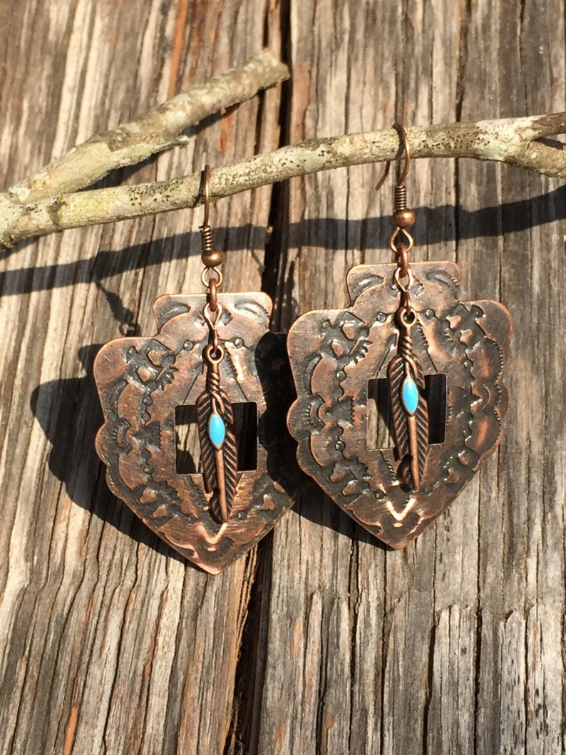 Antique Copper Concho Earring Etsy
