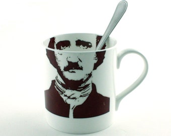 Énorme grande tasse Edgard Allan Poe, tasse à thé ou à café en porcelaine tendre, portrait poète écrivain jamais plus, littérature, cadeau pour professeur, père, enseignant