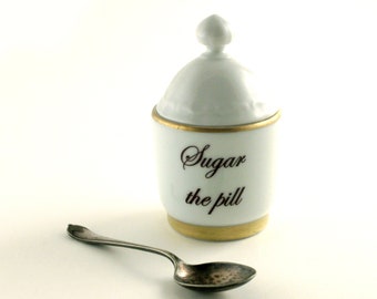 Sugar The Pill Zuckerdose Recycelt Recycled Vintage Goldrand, Lustiges Weihnachtsgeschenk