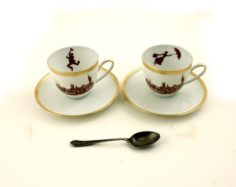 Set for 2 Mary Poppins Bert Cups Quote, Nanny Gift, Espresso Porcelain Vintage, Musical Film, Big Ben London England, Romantic Couple