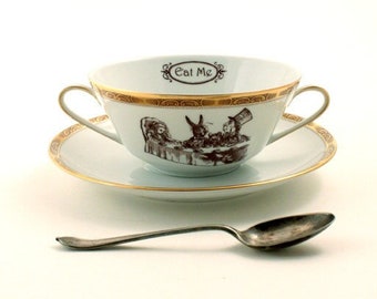 ALICE IN WONDERLAND Personalizable Tea Party, We&#39;re All Mad Here Quote, Cereal Mug Ice Cream Soup Bowl, Mothers Day China, Vintage Porcelain