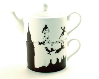 Coffee for 1, Peter Pan Disney Teapot Cup, Bone China Set, Barrie London Tea Coffee Cup, Pan Quote Dreams, Disney Gift Tinkerbell Silhouette