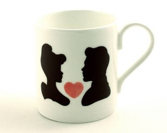 SALE Mug, Love Cinderella Prince, Couple Heart, Wedding Gift, Bone China Mug, Personalized Name Mug, Princess Mug, Silhouette Mug, Fairytale
