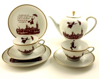 Personalized Mary Poppins Bert Tea Coffee Set, Disney Musical Quote, Wedding Anniversary Gift Engagement, Porcelain, Big Ben London England