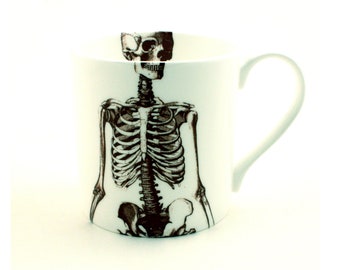 Skeleton Anatomical Mug, Bone China Tea or Coffee Mug, Anatomy Gothic Coffee Mug, Halloween Mug, Day of the Dead Gift,  Mexico