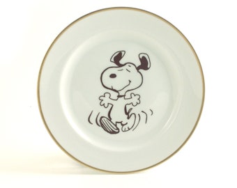 Happy Excited Cartoon Dog Dancing or Running, Vintage Porcelain Plate, Altered, Comic Strip Art, Cartoon Lovers Gift, Housewarming Party