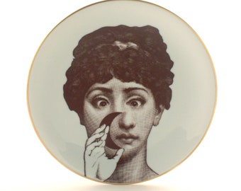 Cutted Face Porcelain Plate, Vintage Plate 7.5", Woman Art, Face Art, Hand, Funny Fun Gift, Mothersday Mother, Illusion, Sassy, Christmas