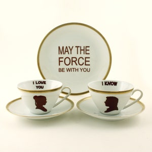 Set 2, Krieg der Sterne Liebhaber, Han Solo Leia, Vintage Porzellan Tassen Teller, Hochzeit Jahrestag Geschenk, Ich Liebe dich Ich weiss es