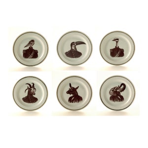 Anthropomorphic Art, General Animal, Set for 6, Wedding Table, Military Uniform, Goat Elephant, Altered Art, Vintage Plate China Porcelain