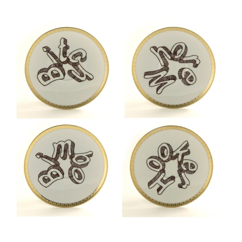 Swear Bitchy Gift SALE 4 Bitch Whore Bimbo Plates Set Altered Art Vintage Porcelain Decoration Kitchen Houmourous Plate Fun Funny Gift