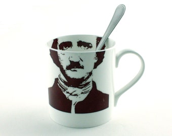 Edgard Allan Poe Mug Bone China Tea or Coffee Portrait Poet Writer Present Gift Nevermore Goth Nevermore