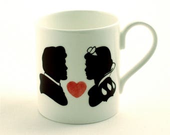 SALE  Couple Love Mug, Snow White Prince Charming, Heart Fairytale Mug, Silhouette Wedding Gift, Bone China Mug, Anniversary, Silhouette Mug