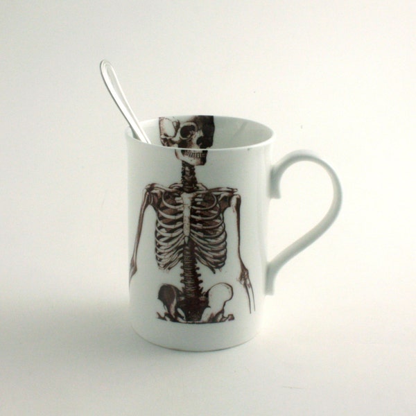 Skeleton Mug Bone China Tea or Coffee Halloween Creepy Spooky Anatomy Anatomical White Brown