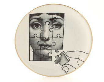 Altered Porcelain Vintage Plate Face 7.67" Puzzle Hand Woman, Gold Rim Home Decoration, Housewarming, Wedding Gift, Mothers Day, Christmas