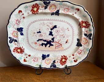 Große antike Steingutplatte im Imari- und Chinoiserie-Stil | Ashworth Brothers Ironstone (ca. 1888)