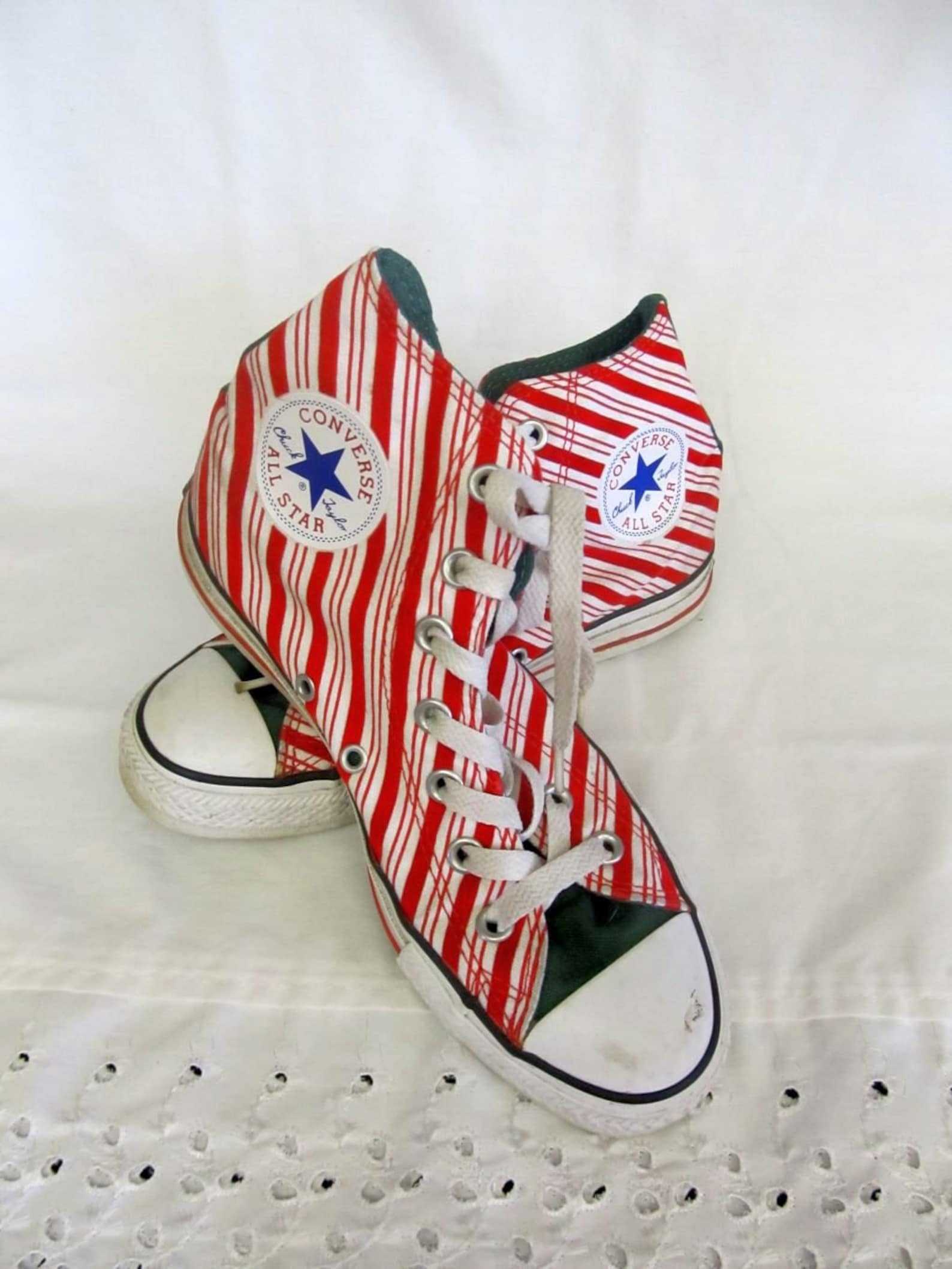 Converse Christmas Candy Cane Striped Red & Green Shoes Mens 5 Etsy