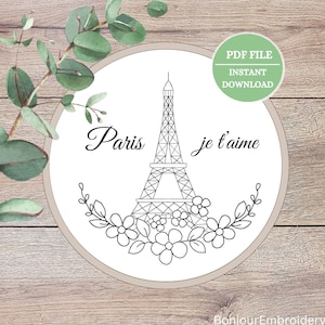 Paris Artwork, Eiffel Tower Embroidery Template, French Chic Embroidery, DIY Gift, Embroidery for beginners, Embroidery French Pattern, DIY