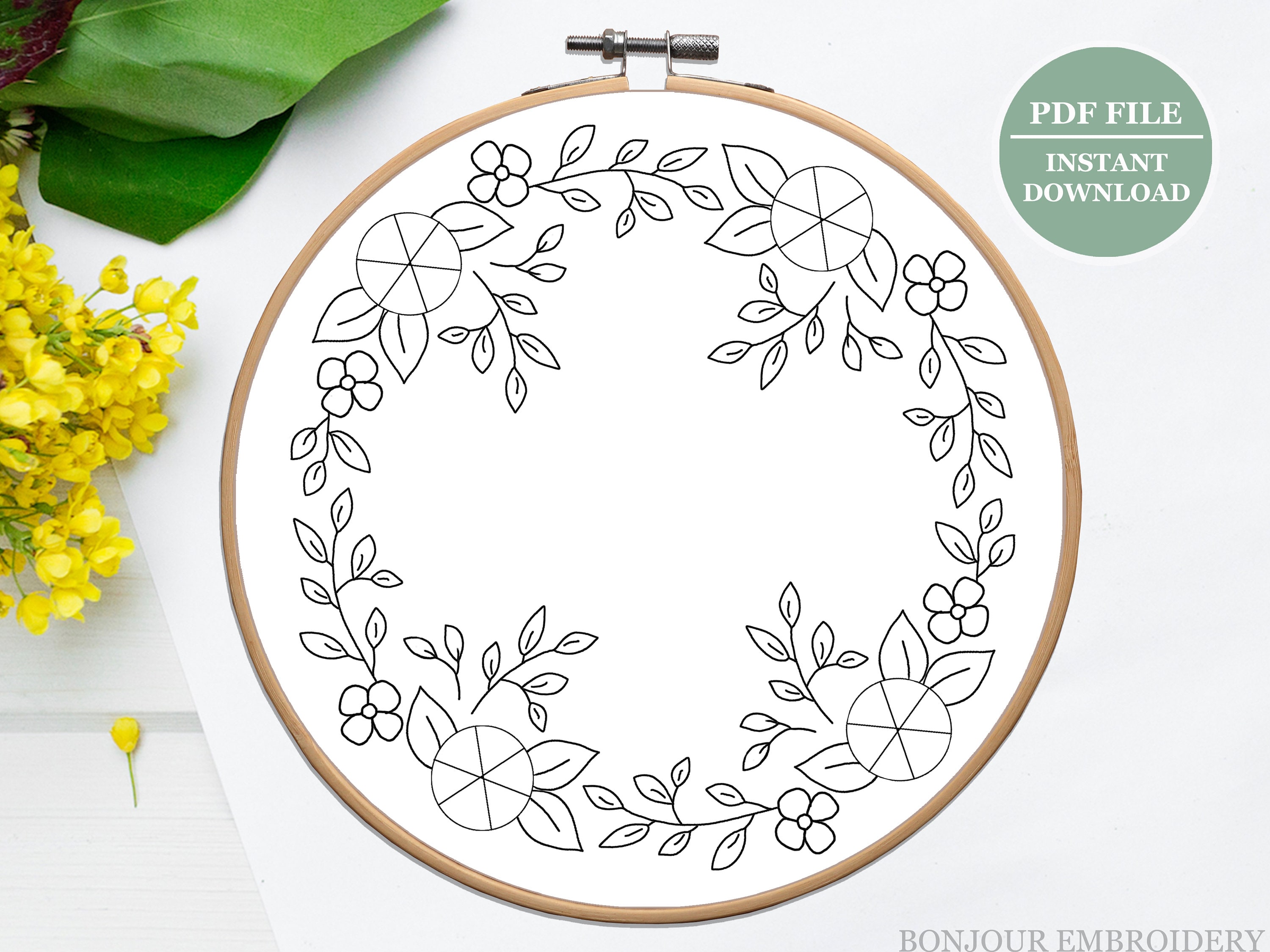 Embroidery Flower Wreath Template, Flower Wreath Design, Hoop Art Embroidery Flower Wreath Template, Flower Wreath Design, Hoop Art