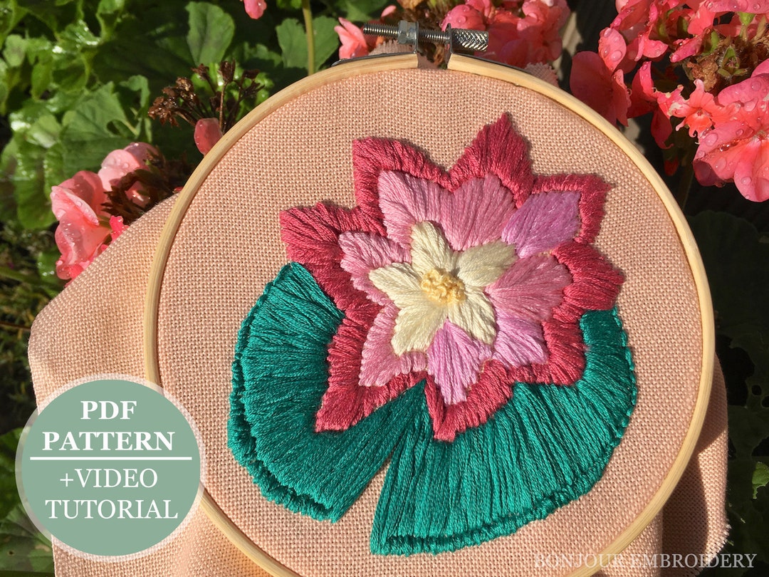 Water Lily Embroidery PDF Pattern With Video Tutorial Step Etsy