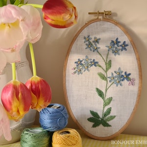 Forget-Me-Not Hand Embroidery Pattern, You Tube video tutorial, Embroidery Design, Embroidery Tutorial for Beginners, DIY Handmade Gift