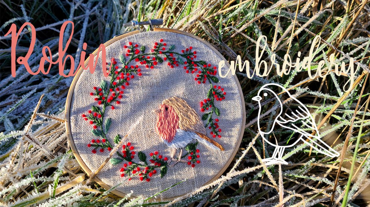 Winter Robin Embroidery Template PDF, Bird Outline Transfer, Christmas ...