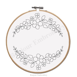 Floral Frame Embroidery Template PDF, Botanical Outline Transfer, Printable A4 Hoop Design