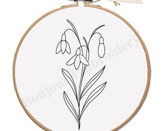 Plantilla de bordado de campanillas de invierno (PDF), transferencia de contorno de flores de primavera, diseño floral botánico imprimible (A4)