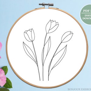 Tulip Embroidery Template, Hand Embroidery Pattern, Tulip DIY Art, Floral Embroidery, Handmade Art, Flowers Design, Stitching Embroidery