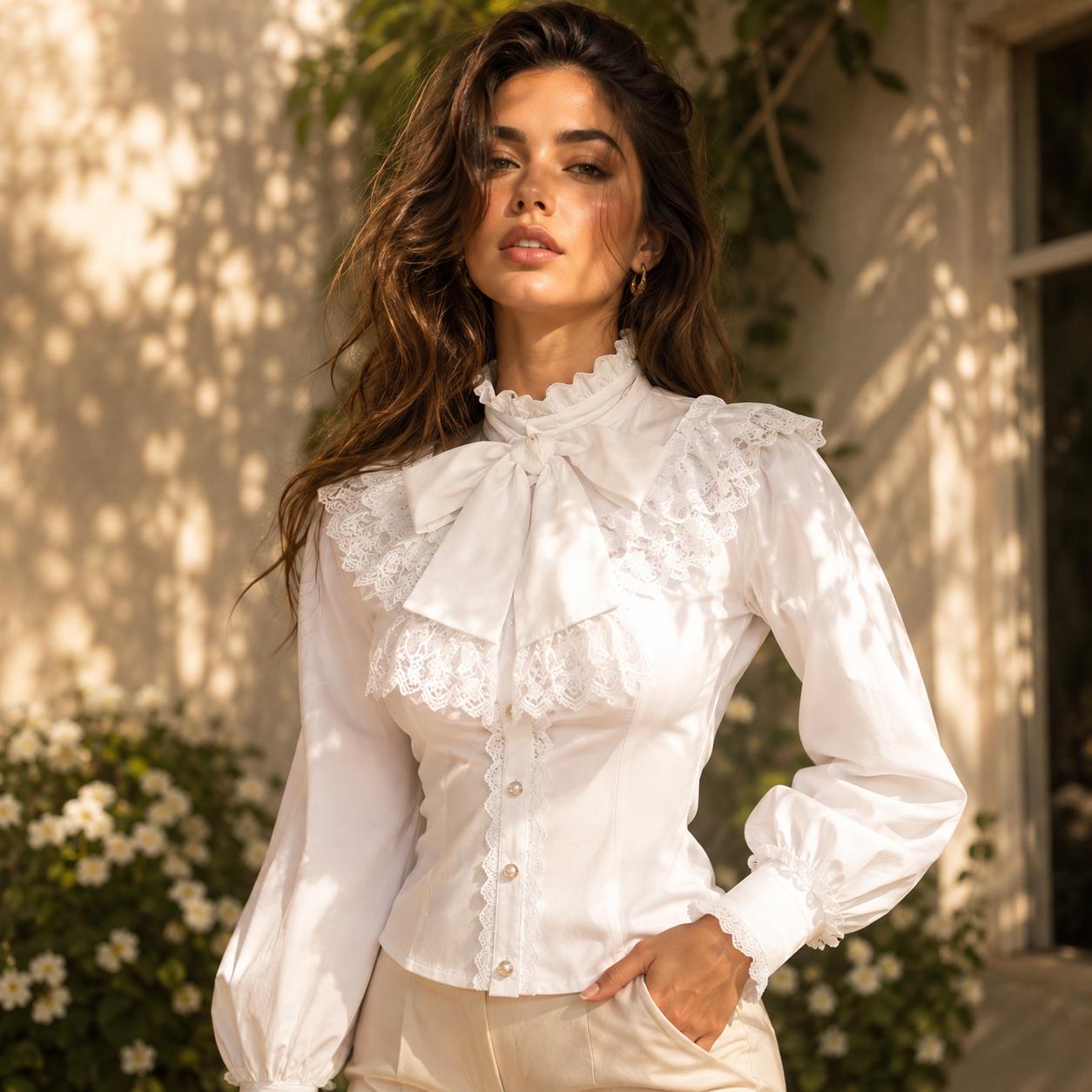 Black Blouse White Lace Collar Vintage - Etsy