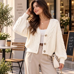 Women’s Knit Cardigan Sweater, Autumn Winter Long Sleeve Open Front Jacket, Solid Color Casual Knitwear, Cozy Layering Top