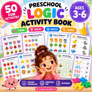 Vorschul-Logik-Aktivitätsbuch, 50 Denkspiele für Kinder von 3-6 Jahren, Arbeitsblätter zu Denkfähigkeiten und Logik