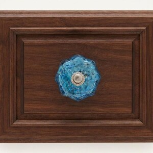 Blue Mercury Glass Cabinet Knob, Crackled Geometric Furniture Hardware (1.83" H x 1.83" W)