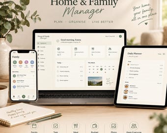 Home & Family Manager, Digital Household Planner, Chore Tracker, Meal Planner, Family Calendar, Memory Book, Instant Download Ipad
