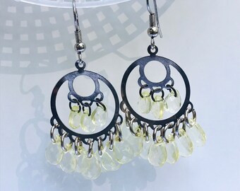 Vintage Art Deco Dangle Earrings: Lime Green Boho Glamour 1980s New Old Stock