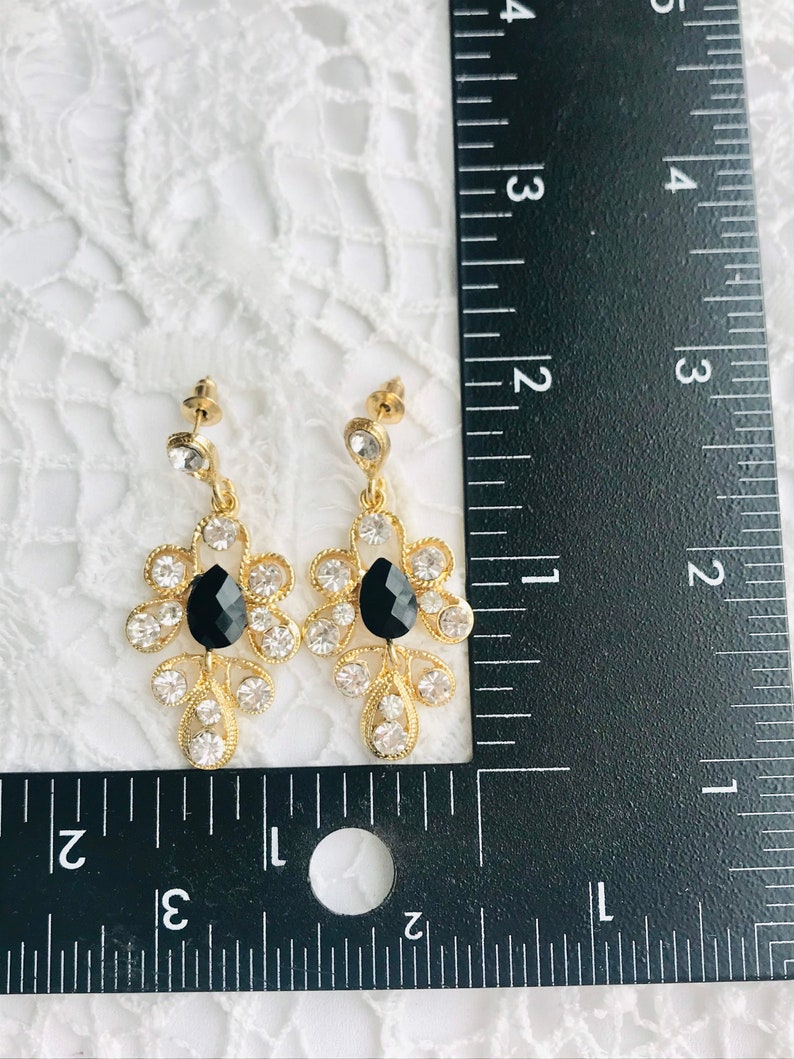 Cubic Zirconia Vintage Earrings elegant earrings dangles, wedding Earrings Statement Earrings black and gold earrings Dangle Earrings
