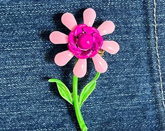 Vintage flower brooch 1980’s pin floral brooch lapel brooch scarf pin hat pin pink flower pin vintage pin modern gift hippie boho women