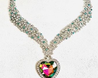 CZ Heart Necklace bib necklace estate necklace statement cubic zirconia mom of groom necklace wedding necklace bride necklace sparkly heart