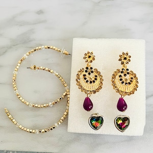 Jewelry lot vintage lot earring lot heart hoops dangles lots of earrings beaded Cubic zirconia 3 pairs of earrings lot Art Deco costume lot